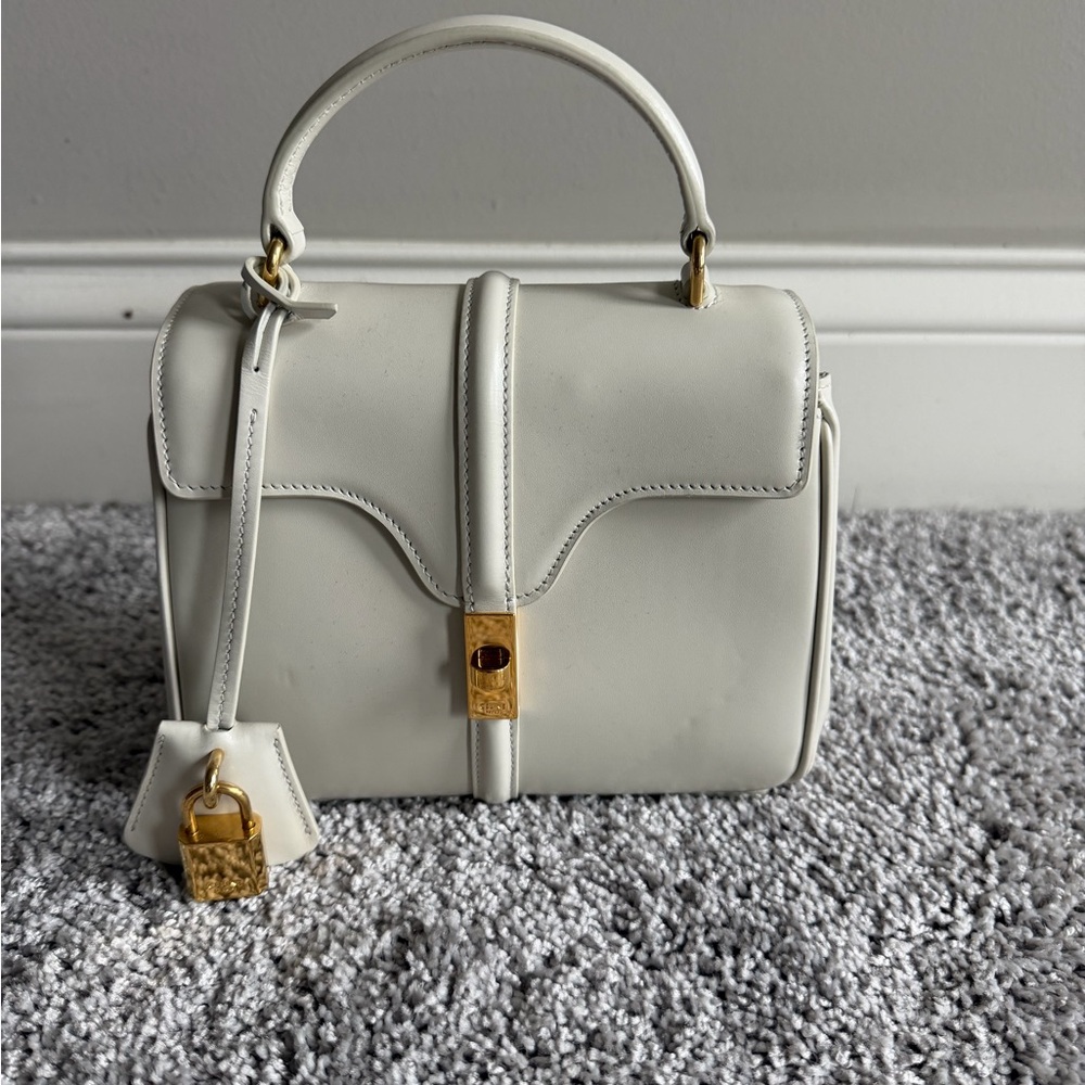 Celine MINI 16 IN SATINATED CALFSKIN in 
Cream with Gold Hardware